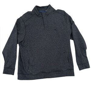 Tommy Bahama 1/4 Zip Pullover Sweater Mens Size Large Gray Black Logo